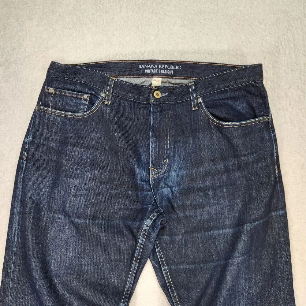 Banana Republic Mens 34x32 Vintage Straight Denim Jeans Dark Wash Cotton